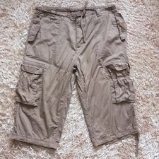 Osaka Tiger Taupe Brown Cargo 6 Pockets Shorts Fly Button Drawstring Cotton XL 