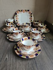 Antique English Imari Pattern China Tea Set, 21 Piece Set,  Cups Saucers Plates.