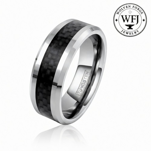 Silver tungsten ring - silver, carbon