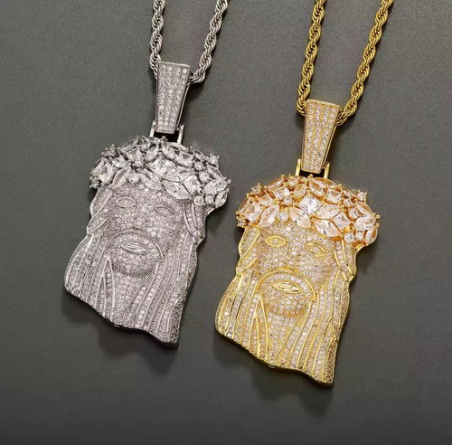 Iced out jesus necklace silver - out,