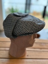 Lock & Co Vintage Wool Tweed Dogtooth Flat Cap - Blue - Size 6 3/4