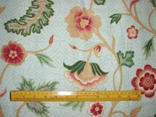 FABRIC REMNANT NINA CAMPBELL HILLIARD DUCK EGG WITH ORANGE FLOWER  W54 X L89 INS