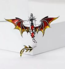 New Red And Silver  Flying Dragon Brooch Crystal Pin Gift Retro Enamel Jewelry