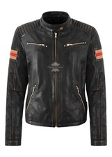 Ladies Black Vintage Biker Leather Jacket Classic Fitted Motorbike Style Jacket