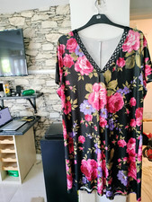 Ladies v neck floral black pink green purple dress size 3XL/22/24 new