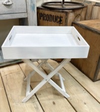 Distressed Country Wooden Folding Portable Butler White Tray Table Bedside Side