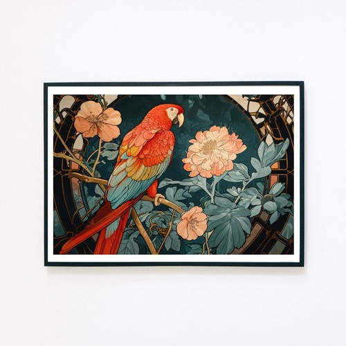 Parrot bird flowers - bird,