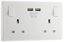 BG 13A Switched Socket with 2 USB Outlet 2 Gang White 822U3