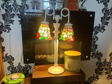 Vintage Tiffany-Style Table Lamp with Stained Glass Spelter Base