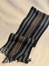 Mens Scarf Grey Black Striped With Central Colour Stripes 27cm X 180cm Appr 