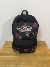 VANS "Off The Wall" Ladies Backpack Black / Pink Floral Design Front Zip Pocket