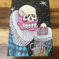 Sweet Toof Harlequin ruff neck Duo Signed Original Acrylic and Ink 1/1   A4