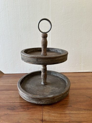 Double tiered wood tray stand - double,