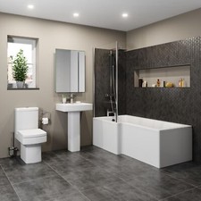 Bathroom Suite 1700mm LH L Shape Bath Close Coupled Toilet Basin & Screen