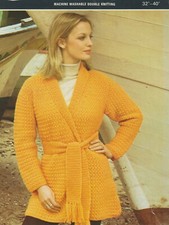 91 LADY'S SHAWL COLLAR COAT DK SIZE 32-40" KNITTING PATTERN COPY