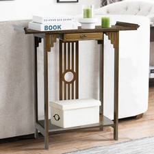 2-Tier Console Table Side/End Table w/ Drawer Shelf Entryway Hallway Art Deco UK