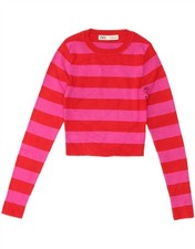 ZARA Womens Crop Boat Neck Jumper Sweater UK 8 Small Pink Striped Viscose LE07