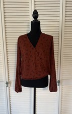 Lush Clothing Brand Faux Wrap Long Sleeve Top Size M Floral