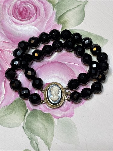 Vintage black glass beaded - vintage,