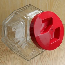 Glass Cookie Biscuit Storage Jar Red Plastic Lid by MT PLAST Vintage Retro Italy