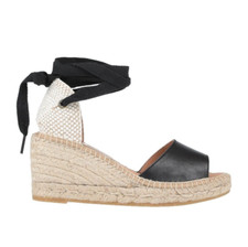 Kanna Black Espadrille Wedge Sandals Size 5 Ballerina Lace Up Leather Shoes 