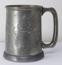 Pewter Tankard Dragon Motif Swatow China Engraving Collectable Vintage