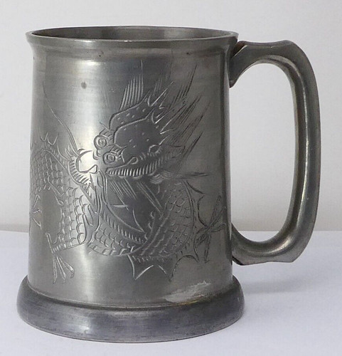 Pewter tankard dragon motif - tankard,
