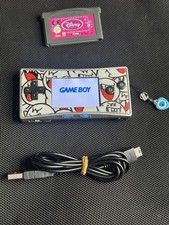 Gameboy Micro Silver W/ USB charge Cable, New Faceplate & Disney princess game 