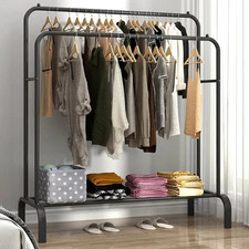 Heavy Duty Double Clothes Rail Hanging Rack Garment Display Stand Shoes Storage