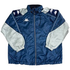 Kappa Mens Blue Silver Nylon Gara Official Windbreaker Jacket Vintage 90s XL