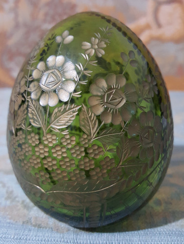 Green cut glass - green, etched