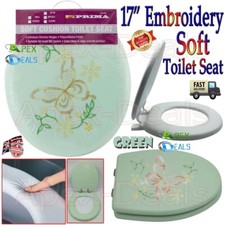 Padded Green Toilet Seat Butterfly With Soft Foam PVC Cushion Vinyl Bathroom WC