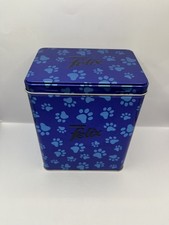Felix Cat Treat / Biscuit Metal Tin Blue Paw Print Container Purina *Free Post*