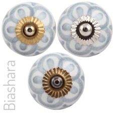 Grey Floral CERAMIC DOOR KNOBS