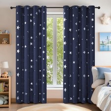 Pack of 2 Deconovo Foil Star Blackout Curtains Kids Thermal Eyelet 52x63" Navy
