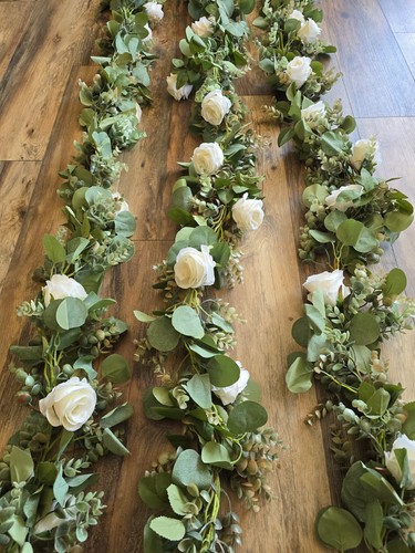 Faux white rose eucalyptus - rose,