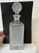 Vintage Heavy Cut Crystal Glass Square Whiskey Decanter with Round Stopper