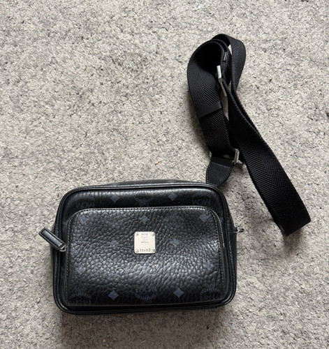Mcm black leather logo - leather,