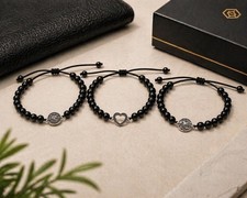 3PCS Black Beaded Bracelets