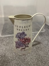 Vintage Style Large Pitcher Jug Vase Metal Floral Design Garden Decor Rustic