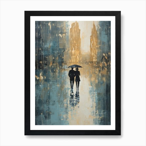 Couple walking rain art - in,