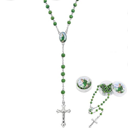 Green jude rosary beads - green,