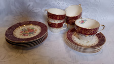 J & G Meakin - "SOL" Tea set - Floral , Burgundy, White &Gold (missing 1 Cup)