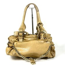 Chloe Paddington Hand Bag Leather Yellow Beige Padlock Key Used 4264