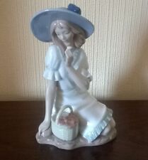 Nao by Lladro 1365 " Meadow Song " Figurine Girl Sitting with Basket of Flowers