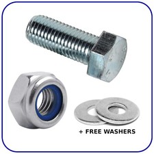 BOLTS AND NUTS M8 M10 M12 FULLY THREADED SET SCREWS WITH NYLON NUT ZINC PLATED