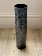 Tall, Cylinder Glass Vase With A Speckled Surface Pattern. Black/Blue/White