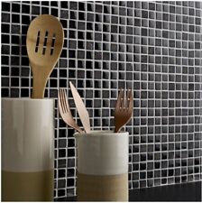 Mosaic Wall Tile Barya Black & Blue Glass Natural Stone Kitchen 300mm x 300mm