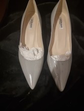 LK Bennett UK Women's Grey Patent Leather Kitten Heel Court Shoes Size 42 New