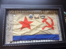 Soviet Naval flag, (small jack, 6.5" x 8.5". In presentation case with Soviet na